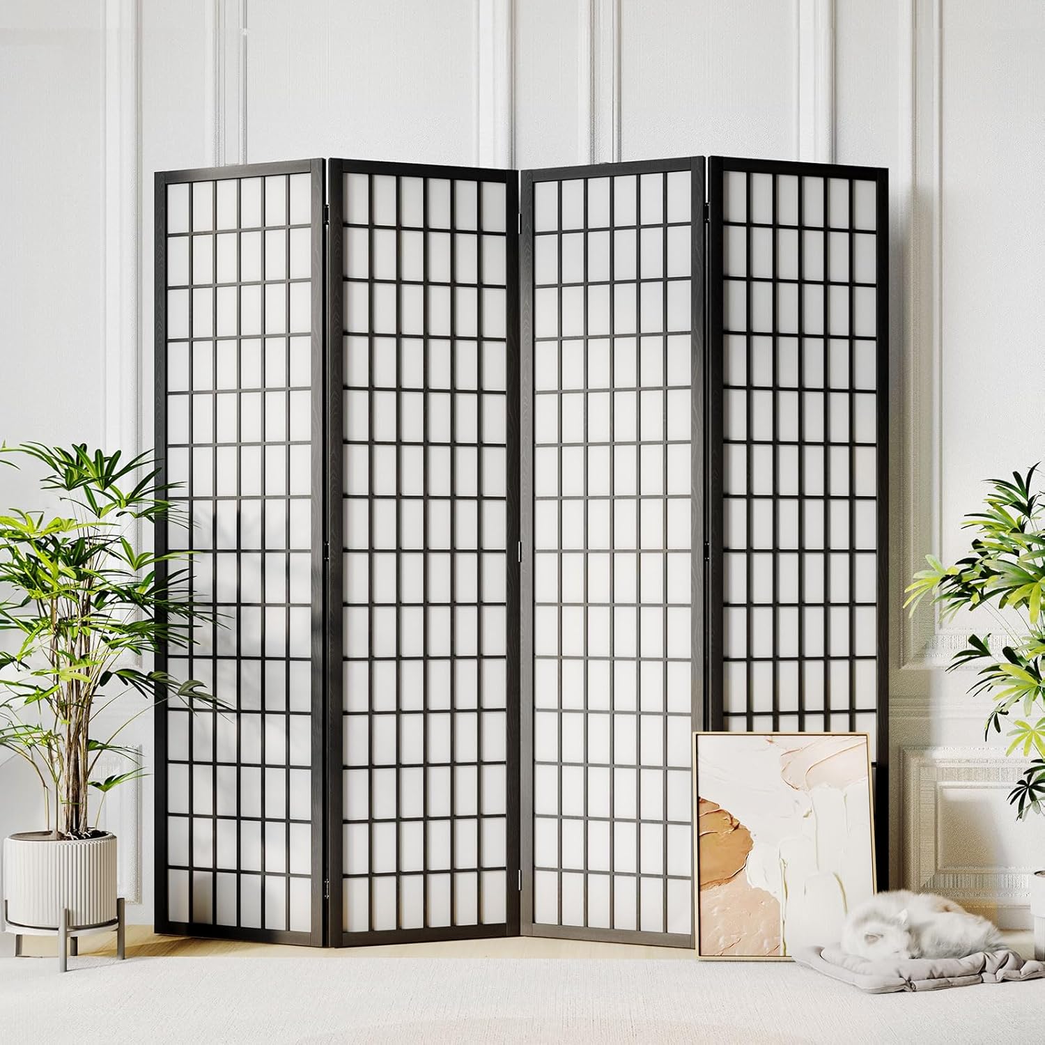 Shoji Screen Divider - 6ft Room Divider Wall, 4 Panel