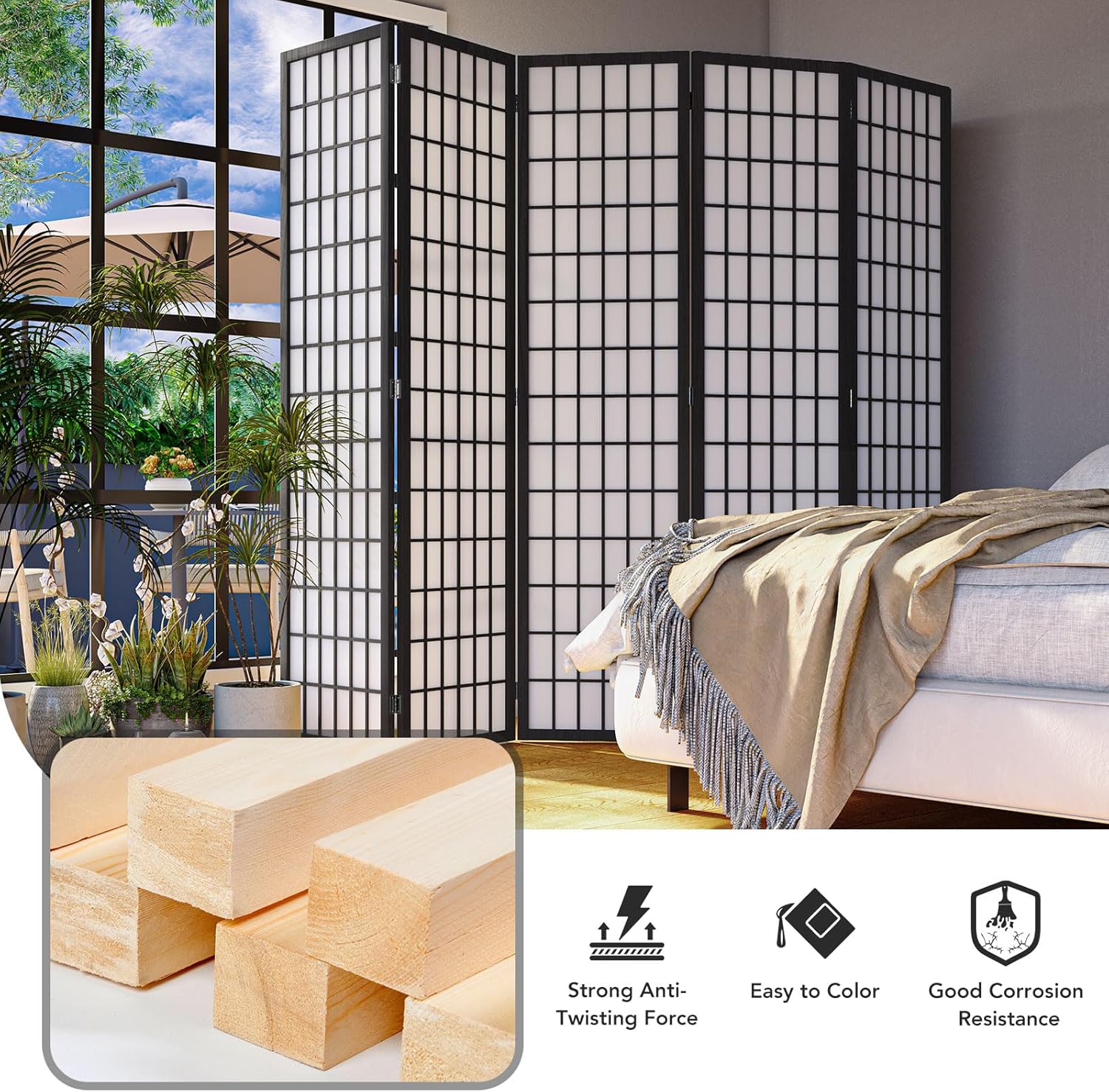 6ft Room Divider Wall, 4 Panel - Shoji Screen Divider reseña y precio