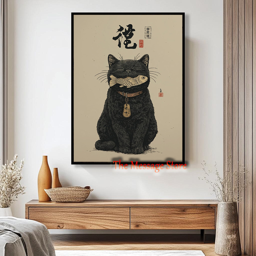 Black Lucky Cat Ukiyo-e Japane - Japanese Lifestyle And Traditions reseña y precio